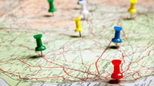 map with multicolor pins