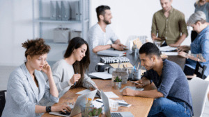 people working in an office together
